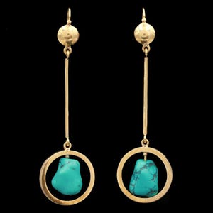 Mid-Century 18k Yellow Gold Turquoise Drop Earrings