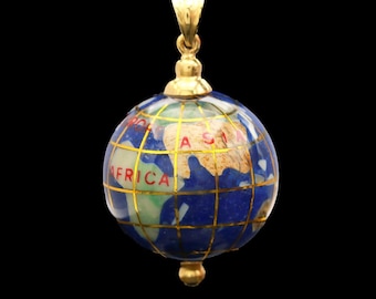 14k Yellow Gold Gemstone &amp; Enamel Globe Charm