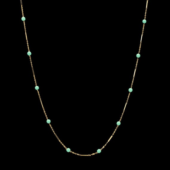 Vintage 14k Yellow Gold & Turquoise Bead Station … - image 2