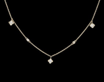 14k Yellow Gold Diamond Flower Necklace