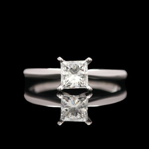 14k White Gold 0.72 CT Solitaire Princess Cut Diamond Engagement Ring