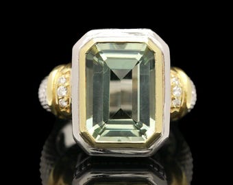 Judith Ripka 18k &amp; Sterling Silver Beryl and Diamond Ring