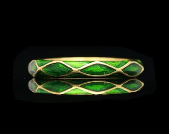 Vintage 18k Yellow Gold Green Enamel Band Ring