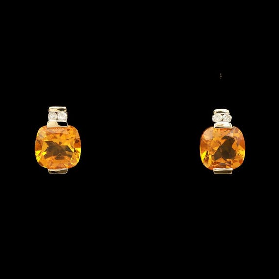 14k Yellow Gold Citrine & Diamond Stud Earrings