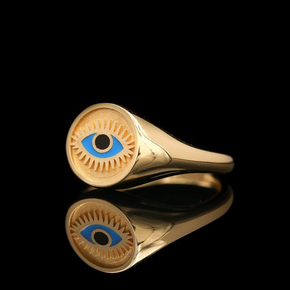 Enameled Yellow Gold Evil Eye Ring - image 2