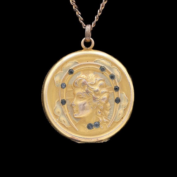 Bates and Bacon Art Nouveau Gold Filled & Glass Paste Locket Necklace