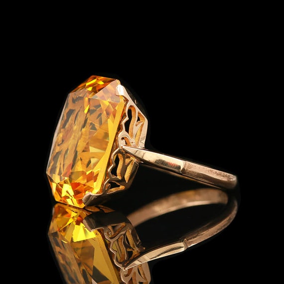 Vintage 9k Yellow Gold & Faceted Glass Ring - image 4