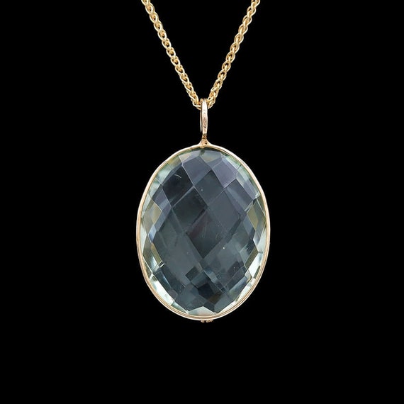 18k Yellow Gold & Green Amethyst Pendant Necklace - image 1