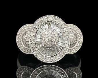 14k White Gold 0.96 ctw Diamond Double Halo Ring