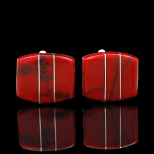 950 Silver & Jasper Toned Enamel Cufflinks