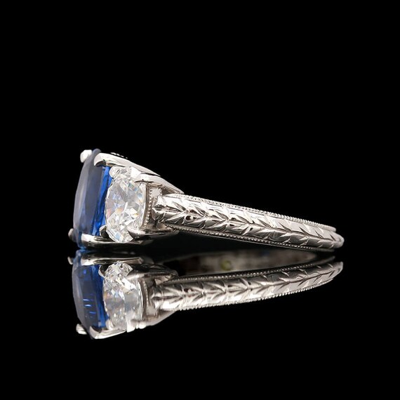 Platinum 2.19 CT Sapphire & 1.50 CTW Diamond Ring - image 3