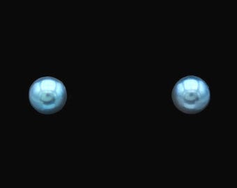 14k Yellow Gold 6.20 mm Blue Pearl Stud Earrings
