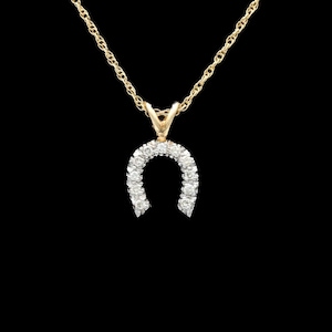 Antique 14k Yellow Gold &amp; Platinum Diamond Horseshoe Pendant Necklace