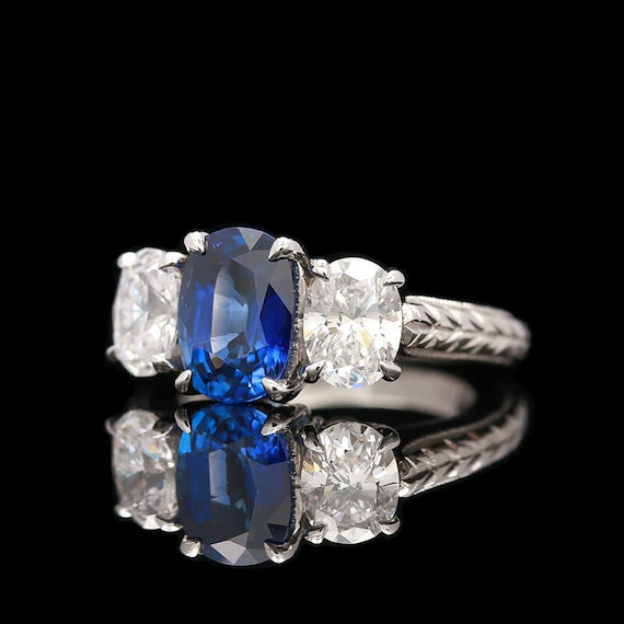 Platinum 2.19 CT Sapphire & 1.50 CTW Diamond Ring - image 2