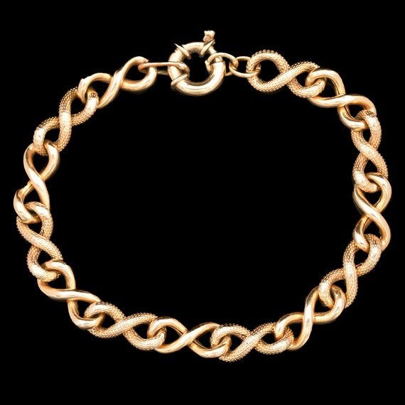 14k Yellow Gold Engraved Fancy Link Bracelet - image 1