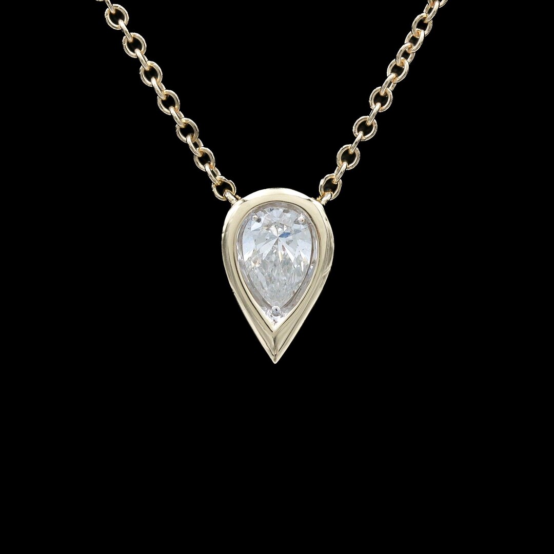 Gold Inverted 14k Yellow Gold Inverted Pear Solitaire Diamond Necklace - Etsy