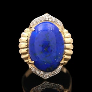 14k Two Tone Lapis and Diamond Statement Ring