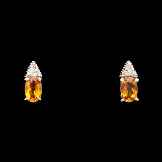 14k Yellow Gold Citrine & Diamond Stud Earrings