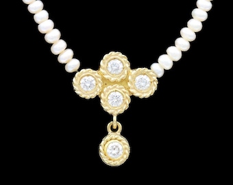 Doris Panos 18k Yellow Gold Diamond &amp; Pearl Necklace