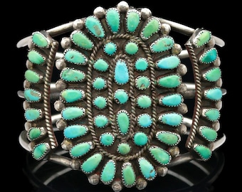 Zuni Old Pawn Sterling Silver Petit Point Turquoise Cuff Bracelet