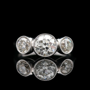 Classic Three Stone Old European Cut Diamond Ring