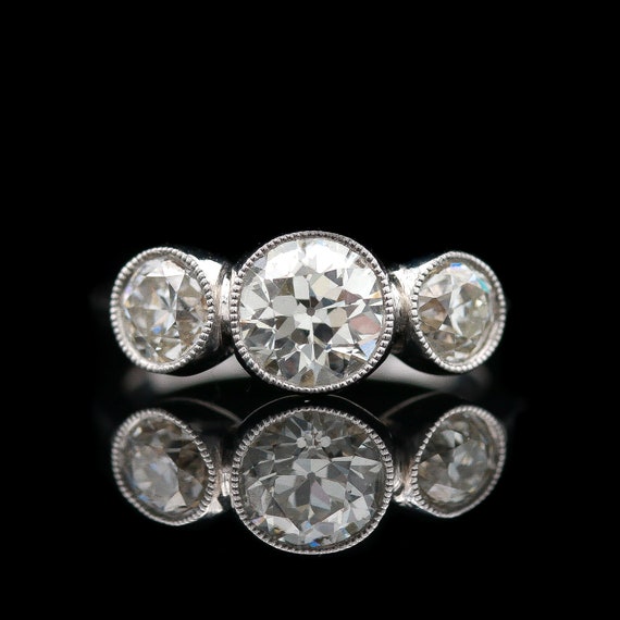 Classic Three Stone Old European Cut Diamond Ring - image 1