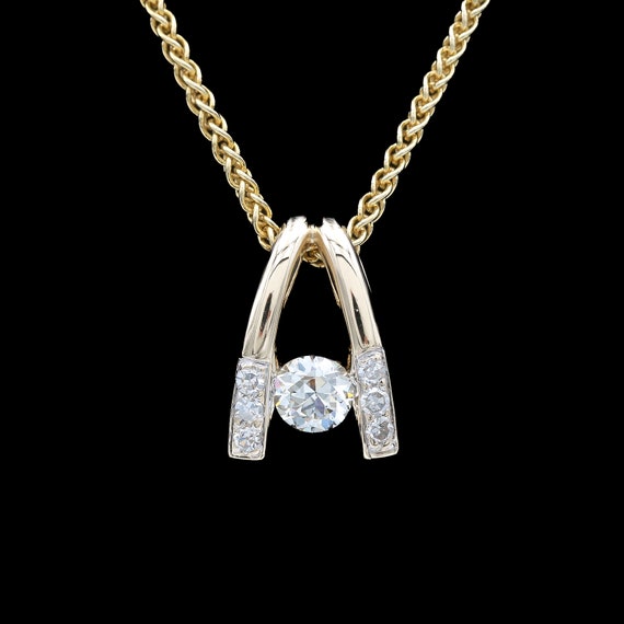 14k Yellow Gold 0.65 CTW Diamond Wishbone Pendant… - image 1