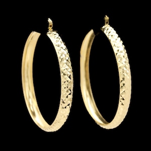 14k Yellow Gold Diamond Cut 40.00 mm Hoop Earrings