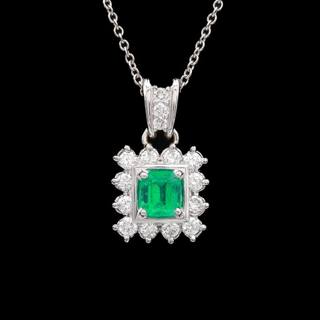 Platinum Emerald & Diamond Pendant Necklace - Etsy