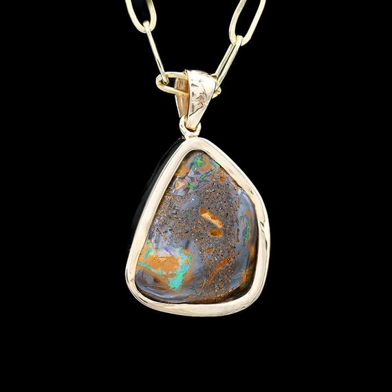Modern 14k Yellow Gold Boulder Opal Pendant Neckl… - image 1
