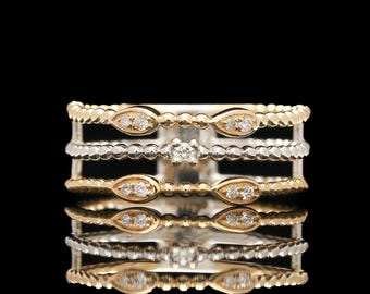 Gabriel &amp; Co. 14k Tri Tone Gold Diamond Band Ring