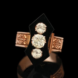 Victorian Rose Gold Onyx and Glass Paste Shield Ring