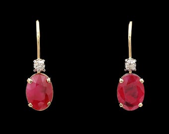 14k Yellow Gold Ruby and Diamond Drop Earrings