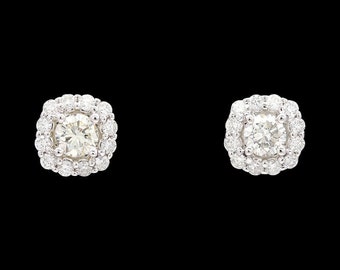 14k White Gold 0.85 CTW Diamond Halo Studs