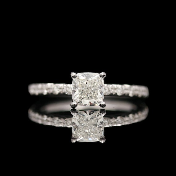 18k White Gold Cushion Cut Diamond Engagement Ring