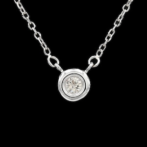 14k White Gold Bezel Set Diamond Pendant Necklace