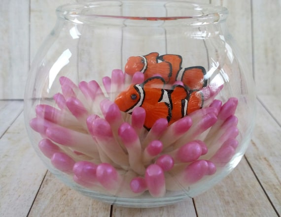 Clown Fish Sculpture in Fish Bowl, Polymer Clay Fish Ornament