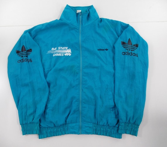 VTG Adidas Men s Full Zip Windbreaker Bay States Games Jacket Etsy