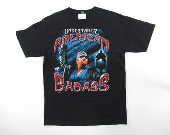 VTG Y2K 2000 Men's WWF Undertaker American Badass T-Shirt Size L #VT340