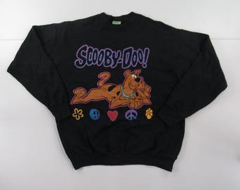 Sudadera negra de cuello redondo de Scooby Doo de los años 90, talla XL, n.° VT832