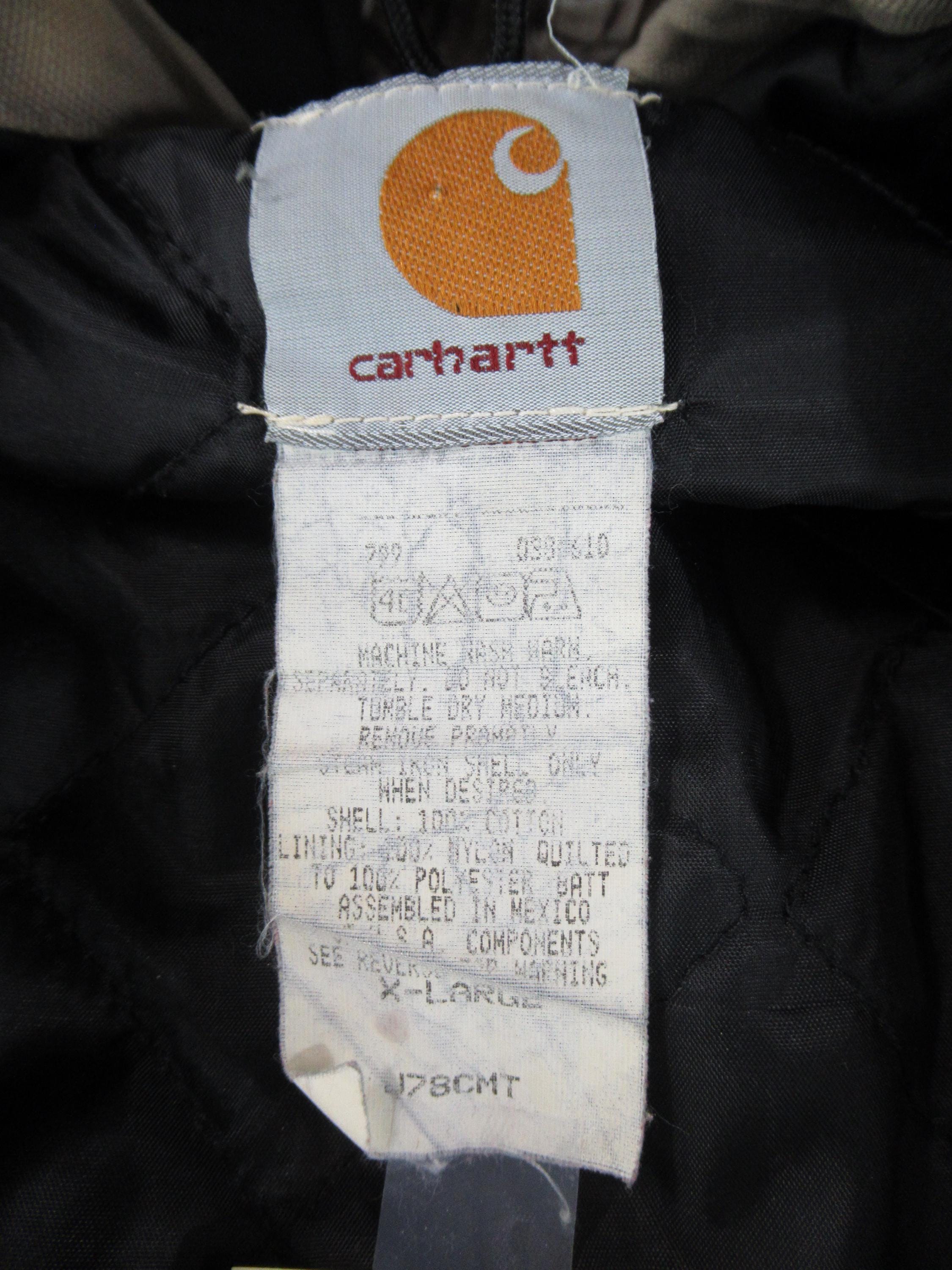 VTG 90s Carhartt Aztec Cement Gray Hooded Quilted Line Jacket J78