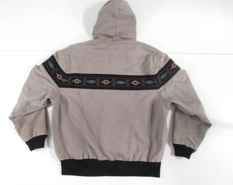 VTG 90s Carhartt Aztec Cement Gray Hooded Quilted Line Jacket J78