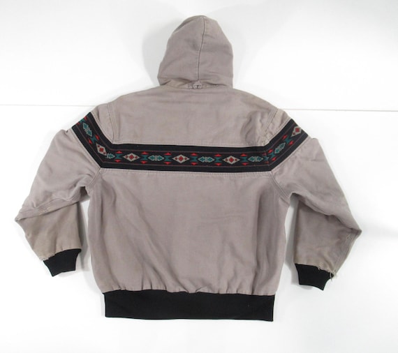 VTG 90s Carhartt Aztec Cement Gray Hooded Quilted Line Jacket J78
