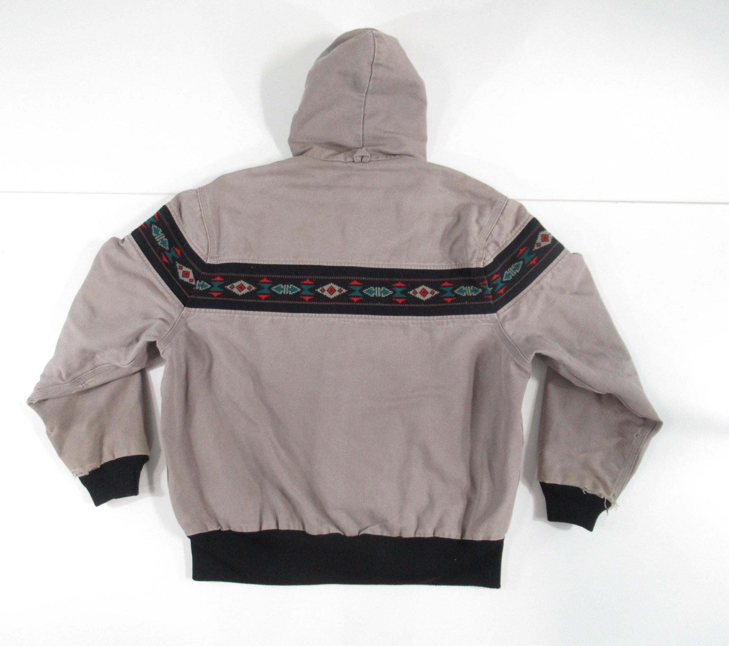 VTG 90s Carhartt Aztec Cement Gray Hooded Quilted Line Jacket J78