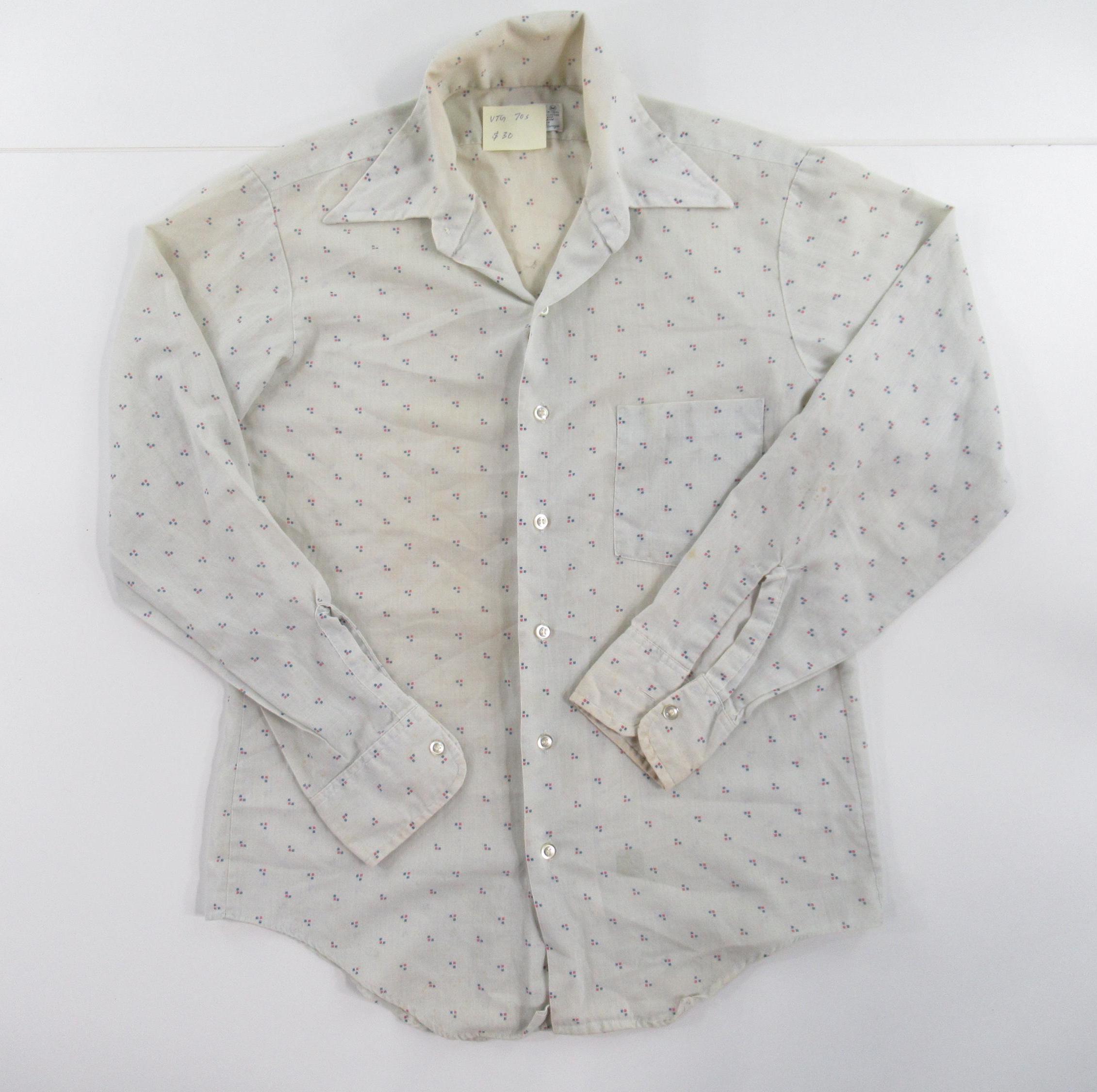 トップス 70s K-mart PERMANENNT PRESS SHIRTS VINTAGE 70s Kmart Shirt Size Large Striped Long Sleeve