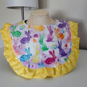 Ruffled Baby Bib: Reversible Cotton Easter Bunny Print