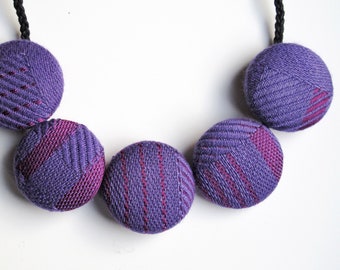 Chunky Purple Necklace - Hand woven covered button