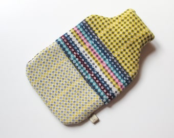 Yellow and White Stripe Hand Woven Hot Water Bottle Cover | Luxurious Soft Lambswool l Cosy Home and Living | Unique Christmas Gifts