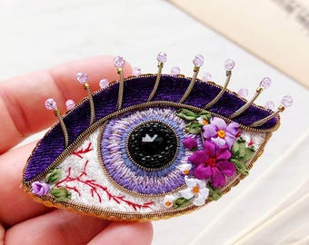 Purple Mystical Eye Brooch Witchcore Floral Pin Sorceress Witchy Jewelry Gift for Her