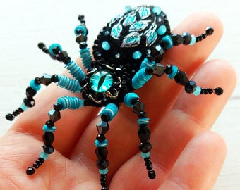 Black Spider Brooch Witch Halloween Jewelry Gothic Arachnid Gift Pin